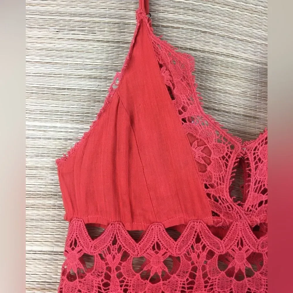 FREE PEOPLE Red-Orange Ilektra Mini Dress Cotton